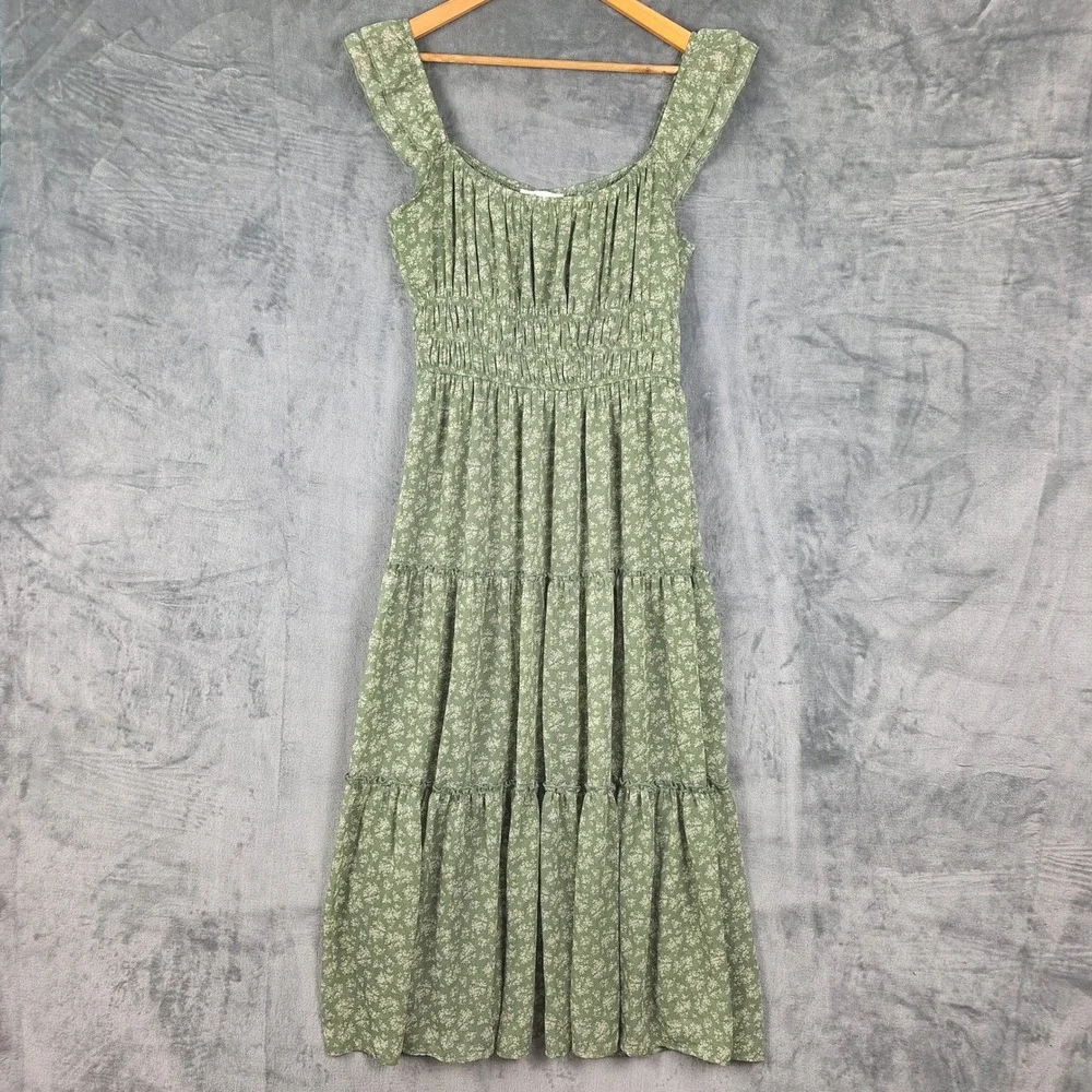 Womens Dress XL Romantic Floral Tiered Maxi Cottagecore Coquette Milkmaid Ruffle